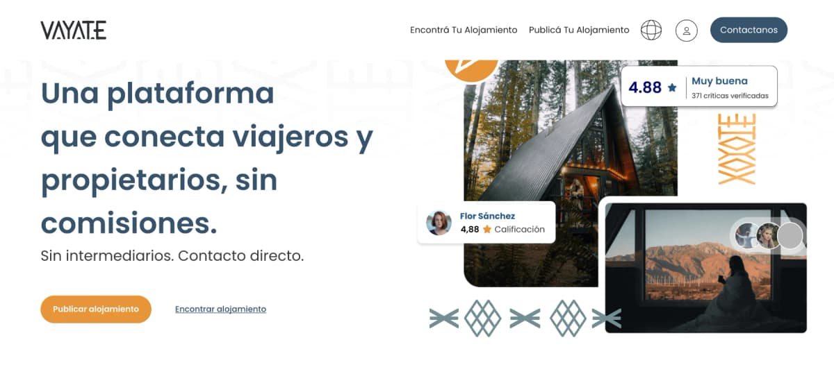Home de vayate.com: una plataforma que conecta viajeros y propietarios, sin comisiones