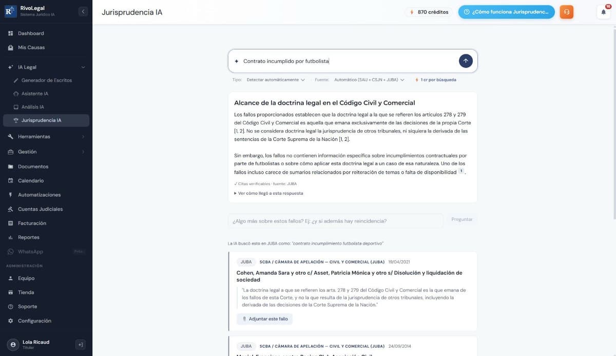 Búsqueda de jurisprudencia con inteligencia artificial en RivoLegal